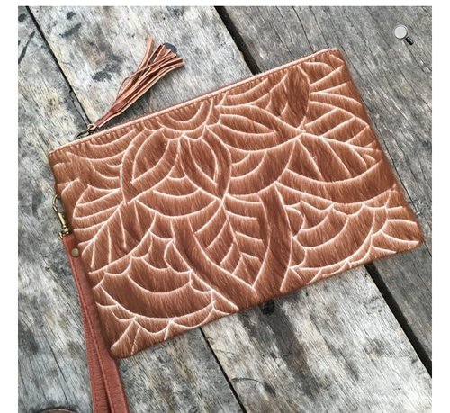 Carved Hide Clutch - Tan