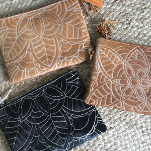 Carved Hide Clutch - Black