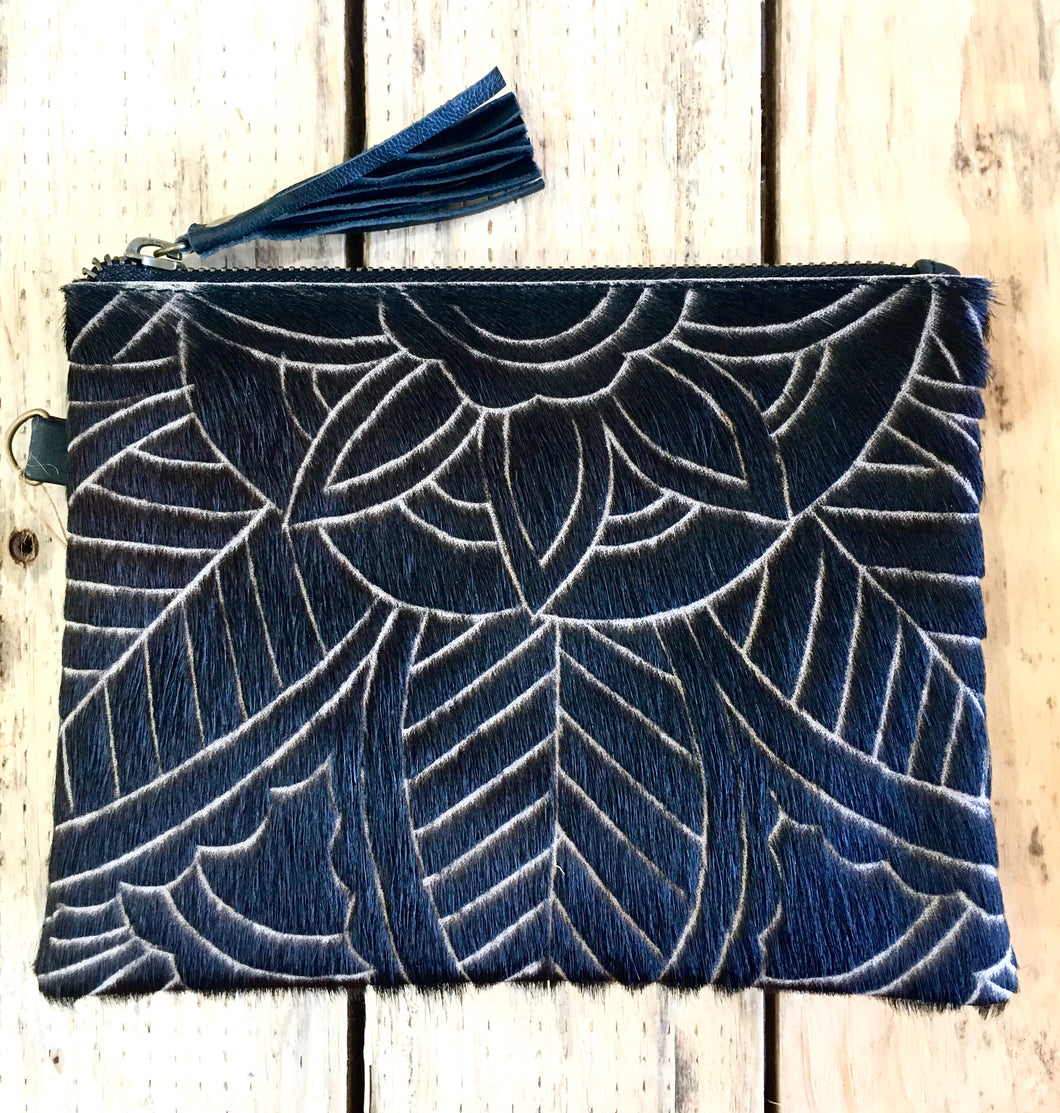 Carved Hide Clutch - Black